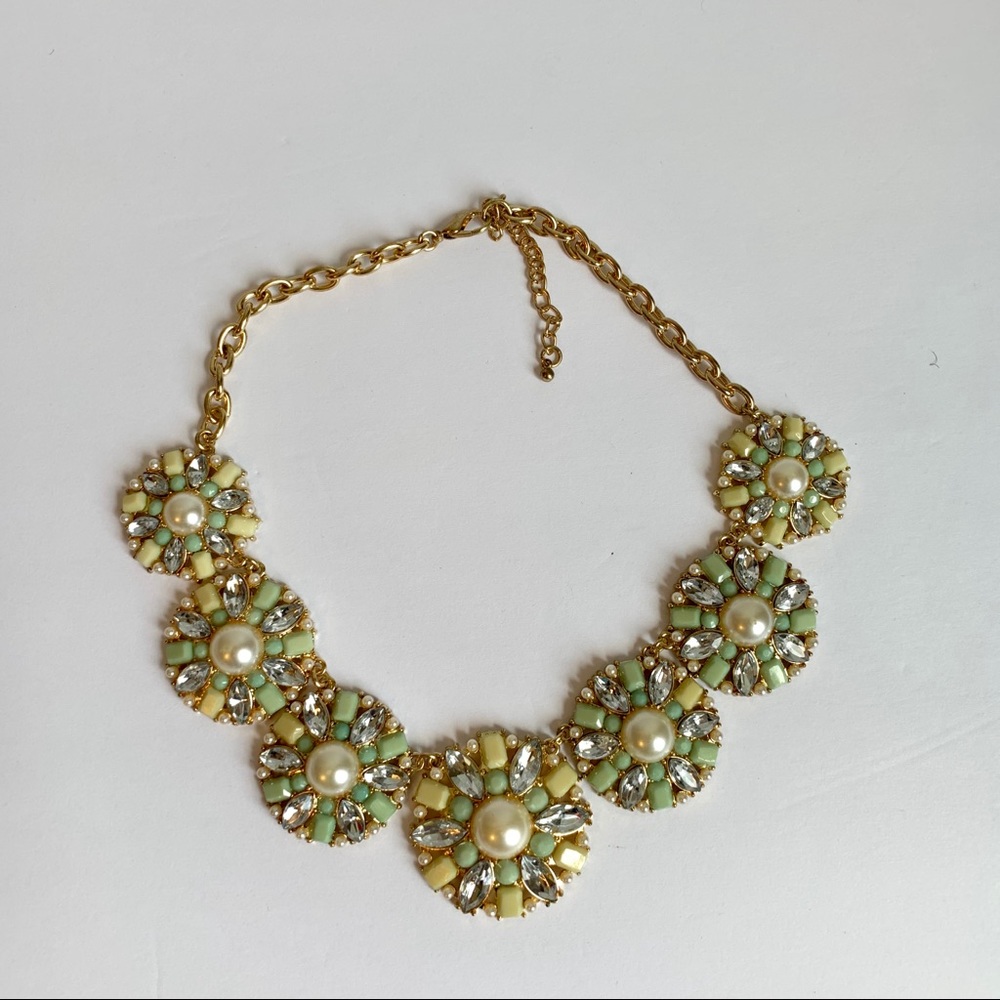 Gold Tone Sea-foam Green Pearl Statement Necklace - Picture 1 of 6